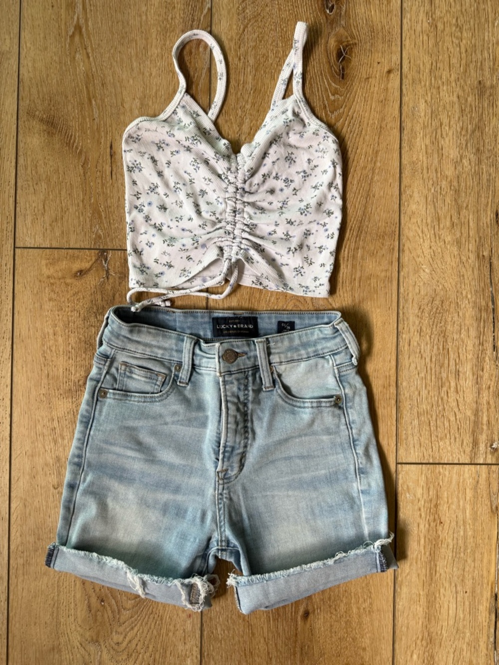 Lucky Brand faded light blue denim cut off shorts